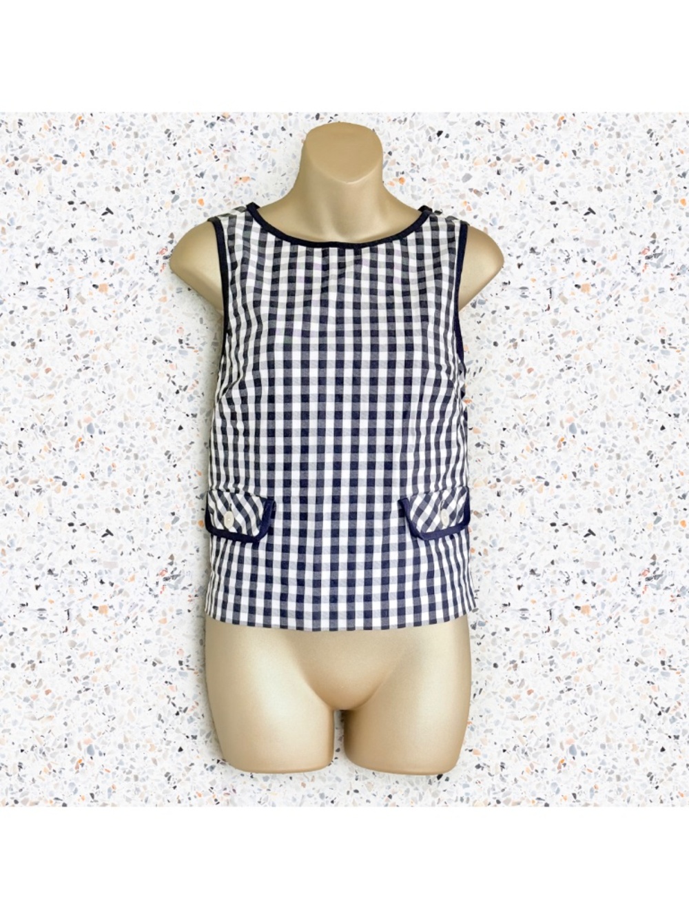 Preppy Cottagecore Navy Gingham Sleeveless Crop Vest Top Brooks Brothers Sz 8